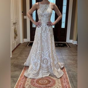 Wedding elegant fancy gown bought it from turkey peach color with white sequins